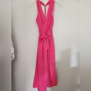 Equipment 100% Silk Barbie Pink Surplice Midi Dress